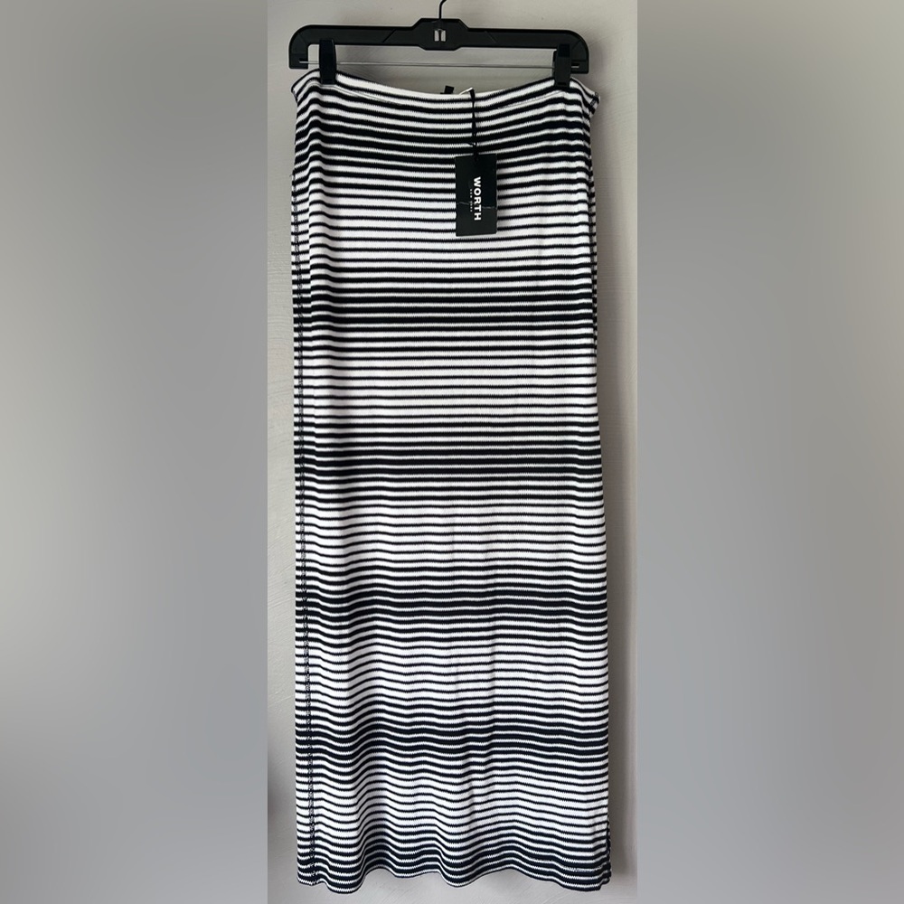 NWT Worth NY Navy White Houndstooth Stripe Long Women’s Skirt Sz M $298